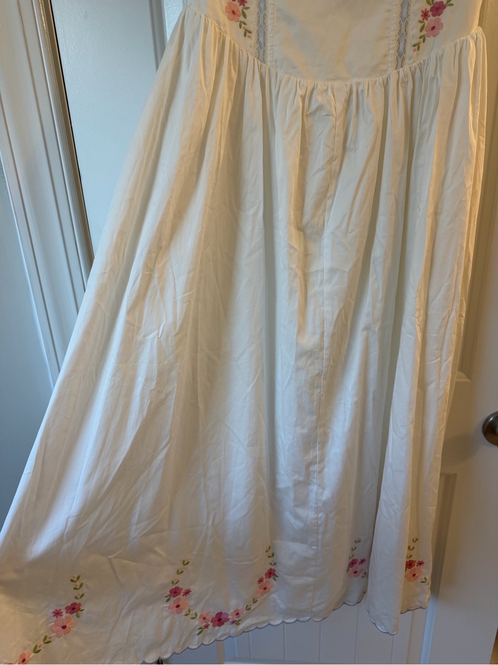 For Love & Lemons Tea Time White Midi Dress with Pink Floral Embroidery - Picture 8 of 15